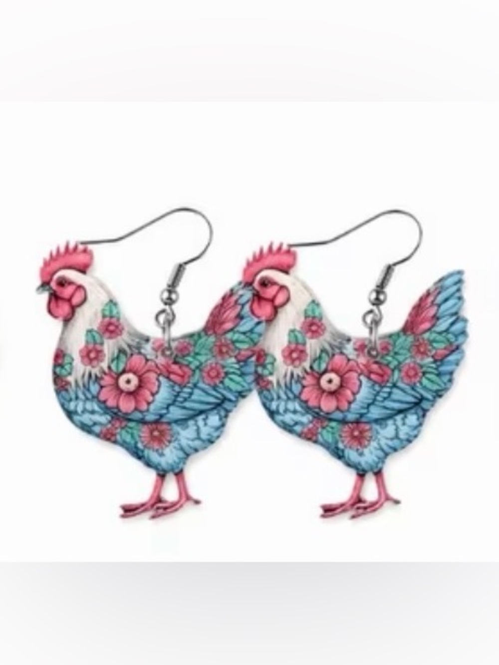 Light blue and pink Floral Chicken Earrings